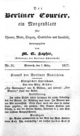 Nr. 31, Mittwoch, den 7. März 1827