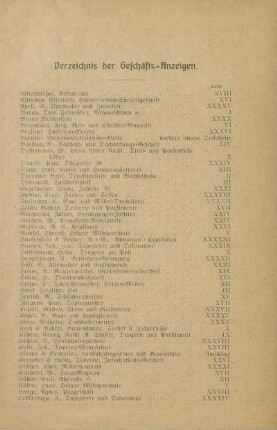 Verzeichnis der Geschäfts-Anzeigen