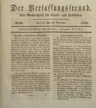 № 60. Cassel, den 26. November 1831.