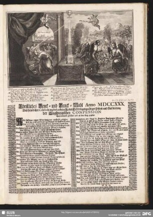 Christliches Denck- und Danck- Mahl Anno MDCCXXX. Bey Feyerlicher Celebrirung des andern Jubel-Fests wegen gnädiger Erhalt- und Ausbreitung der Augspurgischen Confession Wohlmeinend gestifftet und an den Tag gegeben