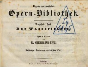 Der Wasserträger : Oper in 3 Akten