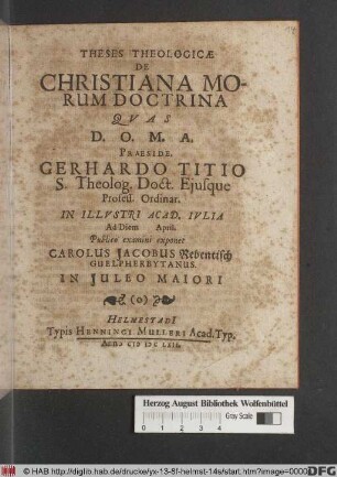 Theses Theologicae De Christiana Morum Doctrina
