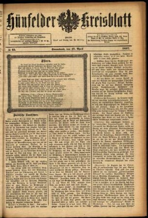 Ausgabe vom Samstag, den 17. April 1897.