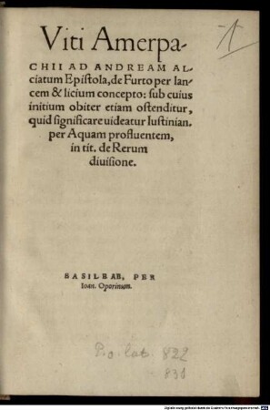 Ad Andream Alciatum epistola de furto per lanceam et licium concepto