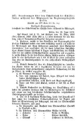 Anordnungen über den Schulbesuch der Schifferkinder während der Winterzeit im Regierungsbezirke Posen : [V. Volksschulwesen]