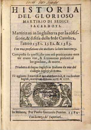 Historia del glorioso martirio di sedici sacerdoti