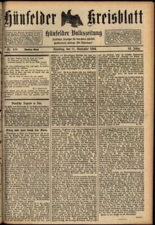 Zweite Ausgabe vom Samstag, den 11. September 1926.