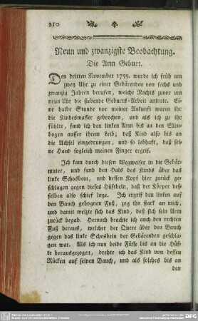 Neun und zwanzigste Beobachtung. Die Arm Geburt