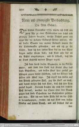 Neun und zwanzigste Beobachtung. Die Arm Geburt