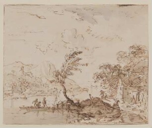 Flusslandschaft mit Baum am Wasser