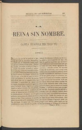 La reina sin nombre. - [Continuación.] : Crónica española del siglo VII.