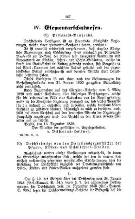 Deichbeiträge von den Dotationsgrundstücken der Pfarr-, Küster- und Schullehrer-Stellen : [IV. Elementarschulwesen]