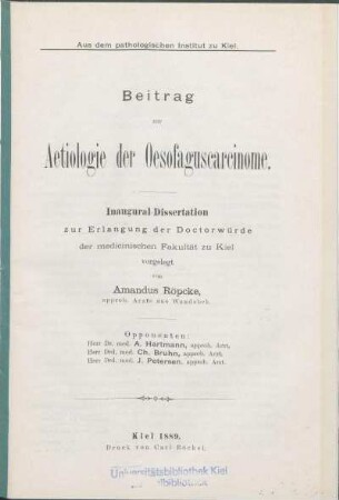Beitrag zur Aetiologie der Oesofaguscarcinome