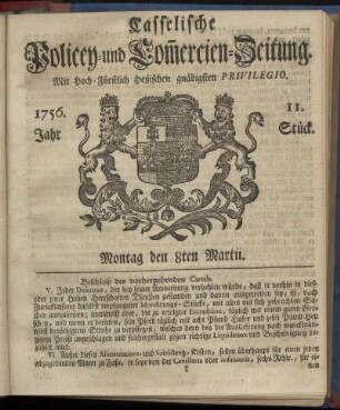 11. Stueck, Montag den 8ten Martii 1756