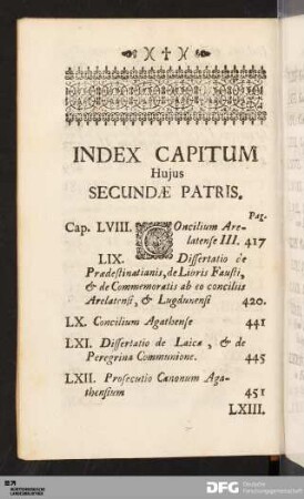 Index Capitum Hujus Secundæ Partis