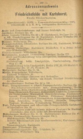Adressennachweis von Friedrichsfelde mit Karlshorst. Kreis Niederbarnim