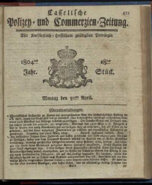 18tes Stueck, Montag den 30ten April 1804