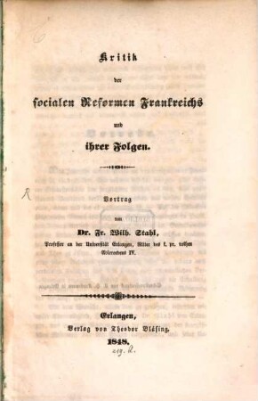 Kritik der socialen Reformen Frankreichs und ihrer Folgen : Vortrag