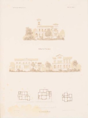Villen, Potsdam: Grundrisse, Ansichten (aus: Architektonisches Skizzenbuch, H. 19, 1855)
