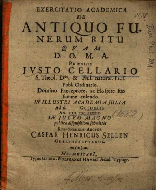 Exercitatio Academica De Antiquo Funerum Ritu