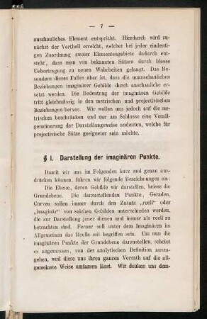 § 1. Darstellung der imaginären Punkte