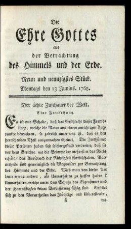 Neun und neunzigstes Stück. Montags den 13 Junius. 1768