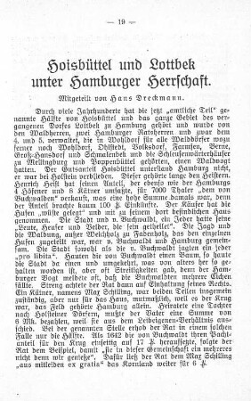 Hoisbüttel und Lottbek unter Hamburger Herrschaft.