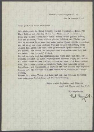 Brief von Karl Bongardt an Georg Kolbe