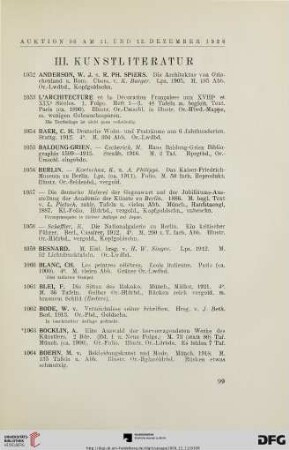 III. Kunstliteratur (Nr. 1052-1389)