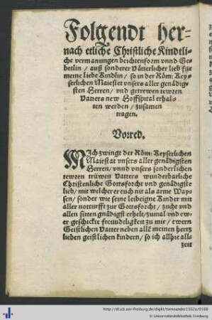 Folgendt hernach etliche christliche Kindtliche vermanungen beichtenform unnd gebetlin.