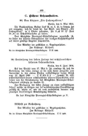 Verleihung der festen Zulage bei nichtstaatlichen höheren Lehranstalten : [C. Höhere Lehranstalten]
