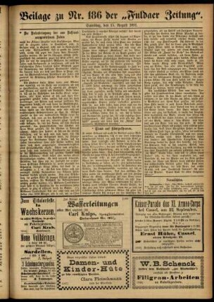 Zweite Ausgabe vom Samstag, den 15. August 1891.