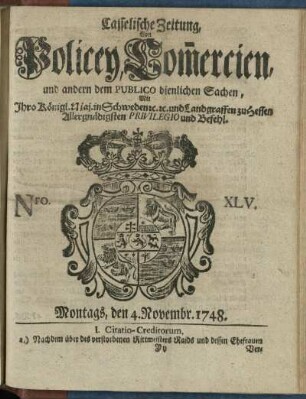 Nro. XLV, Montags, den 4. Novembr 1748