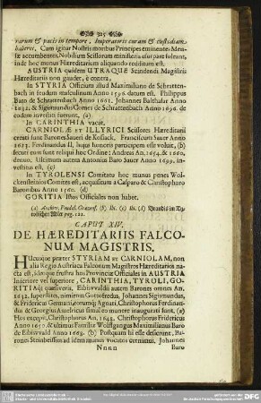 Caput XIV. De Haereditariis Falconum Magistris