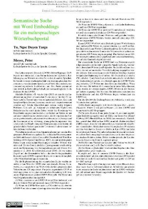 Semantische Suche mit Word Embeddings für ein mehrsprachiges Wörterbuchportal