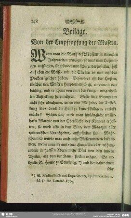 Beilage. Von der Einpfropfung der Masern