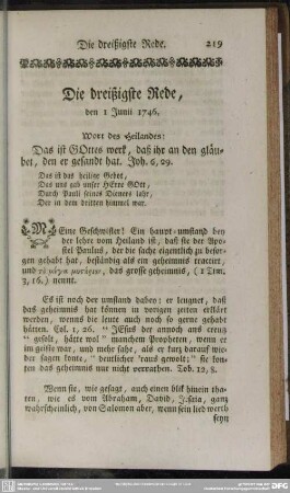Die dreißigste Rede, den 1 Junii 1746