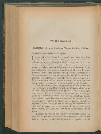 Teatro nacional : Extraña, pieza en 1 acto de Vicente Martínez Cuitiño