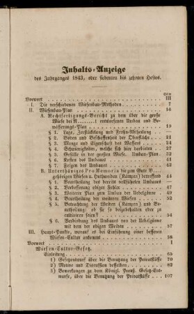 Inhalts-Anzeige des Jahrganges 1843, oder siebenten bis zehnten Heftes
