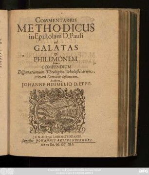 Commentarius Methodicus in Epistolam D. Pauli ad Galatas & Philemonem