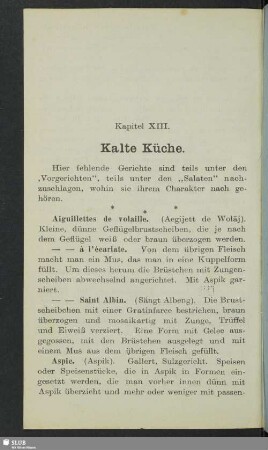Kapitel XIII. Kalte Küche