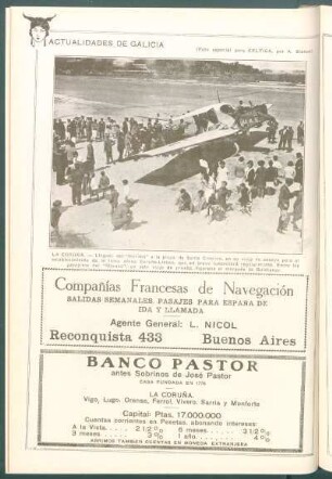 Actualidades de Galicia : La Coruña. - [Vista de la] Llegada del "Marabú" a la playa de Santa Cristina [...]