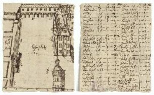Eschwege, Landgrafenschloss, Rennbahn mit neuer Galerie (recto), Abrechnungsliste (verso)