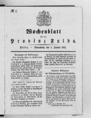 Nr. 1, Ausgabe vom 1. Januar 1842