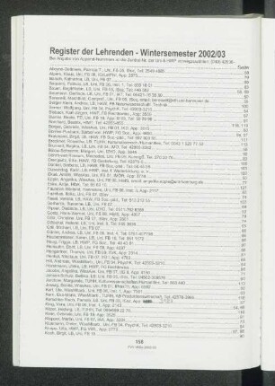 Register der Lehrenden - Wintersemester 2002/03