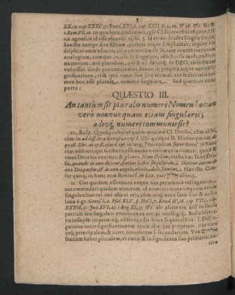 Quaestio III. An tanum sit pluralis numeri Nomen hoc: an vero nonnunquam etiam singularis; adeoque numeri communis sit?