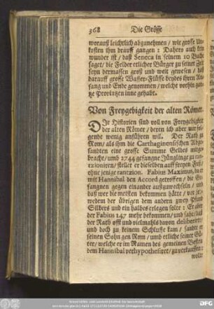 Von Freygebigkeit der alten Römer.