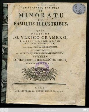 Dissertatio Ivridica De Minoratu In Familiis Illustribus