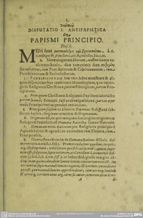 Disputatio I. Antipapistica De Papismi Principio