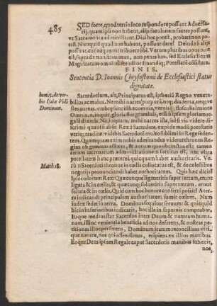 Sententia D. Ioannis Chrysostomi de Ecclesiastici status dignitate.